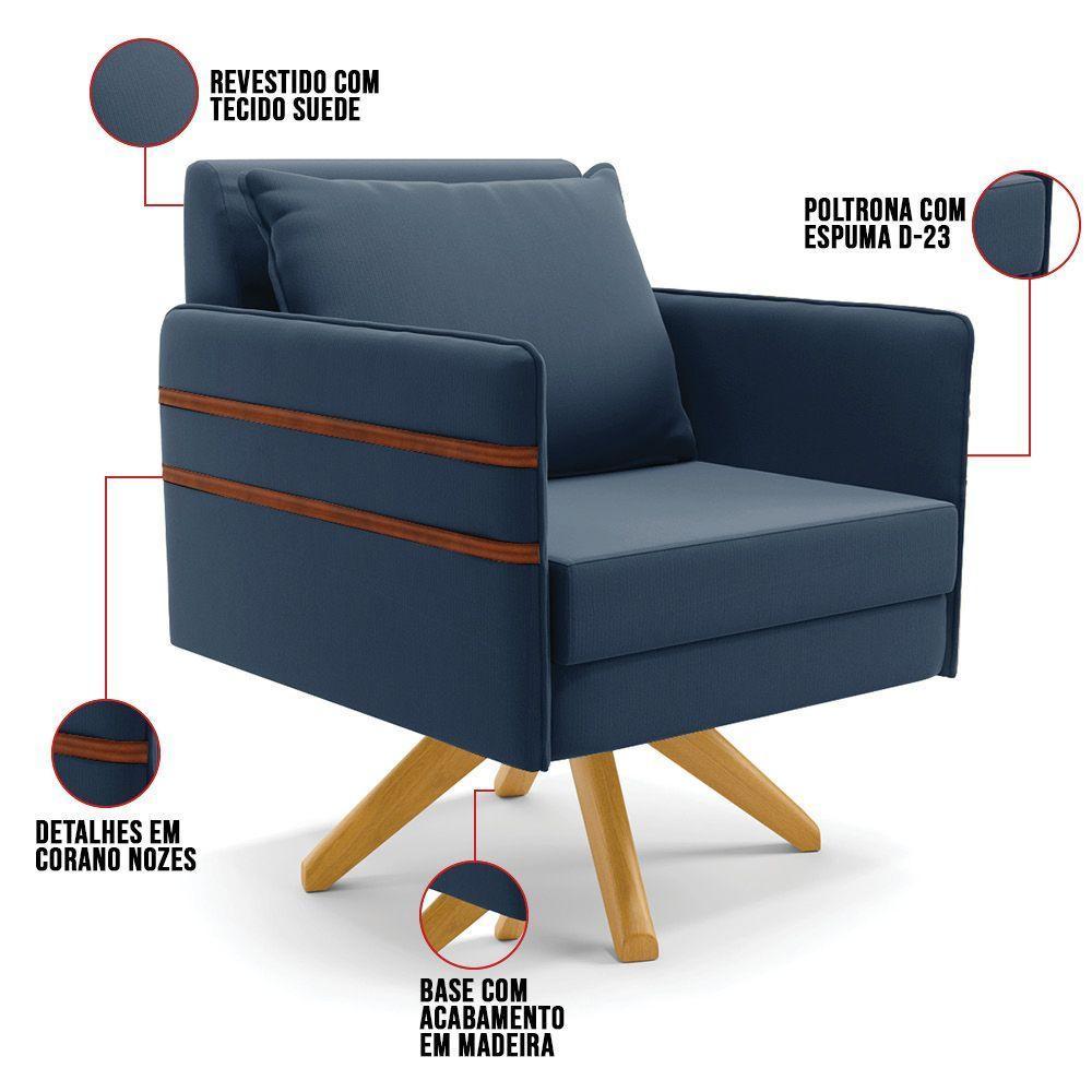 Kit 01 Namoradeira 02 Lugares E 02 Poltronas Mari Suede Ma30 Azul Marinho - 4
