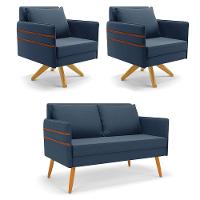 Kit 01 Namoradeira 02 Lugares E 02 Poltronas Mari Suede Ma30 Azul Marinho - 1