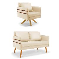 Kit 01 Namoradeira 02 Lugares E 01 Poltrona Mari Corino Base De Madeira Ma30 - D'Rossi Bege - 1