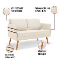 Kit 01 Namoradeira 02 Lugares E 01 Poltrona Mari Veludo Base De Madeira Ma30 - D'Rossi Bege - 6