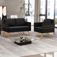 Kit 01 Namoradeira 02 Lugares E 01 Poltrona Mari Suede Preto Base De Madeira Ma30 - D'Rossi - 8