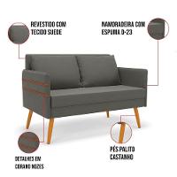 Kit 01 Namoradeira 02 Lugares E 01 Poltrona Mari Suede Grafite Base De Madeira Ma30 - D'Rossi - 5