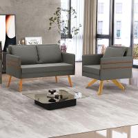 Kit 01 Namoradeira 02 Lugares E 01 Poltrona Mari Suede Grafite Base De Madeira Ma30 - D'Rossi - 8