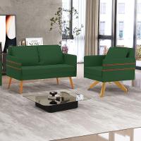 Kit 01 Namoradeira 02 Lugares E 01 Poltrona Mari Veludo Verde Base De Madeira Ma30 - D'Rossi - 8