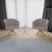 Kit 02 Poltronas Base Giratória De Madeira Nozes Rosê - 1