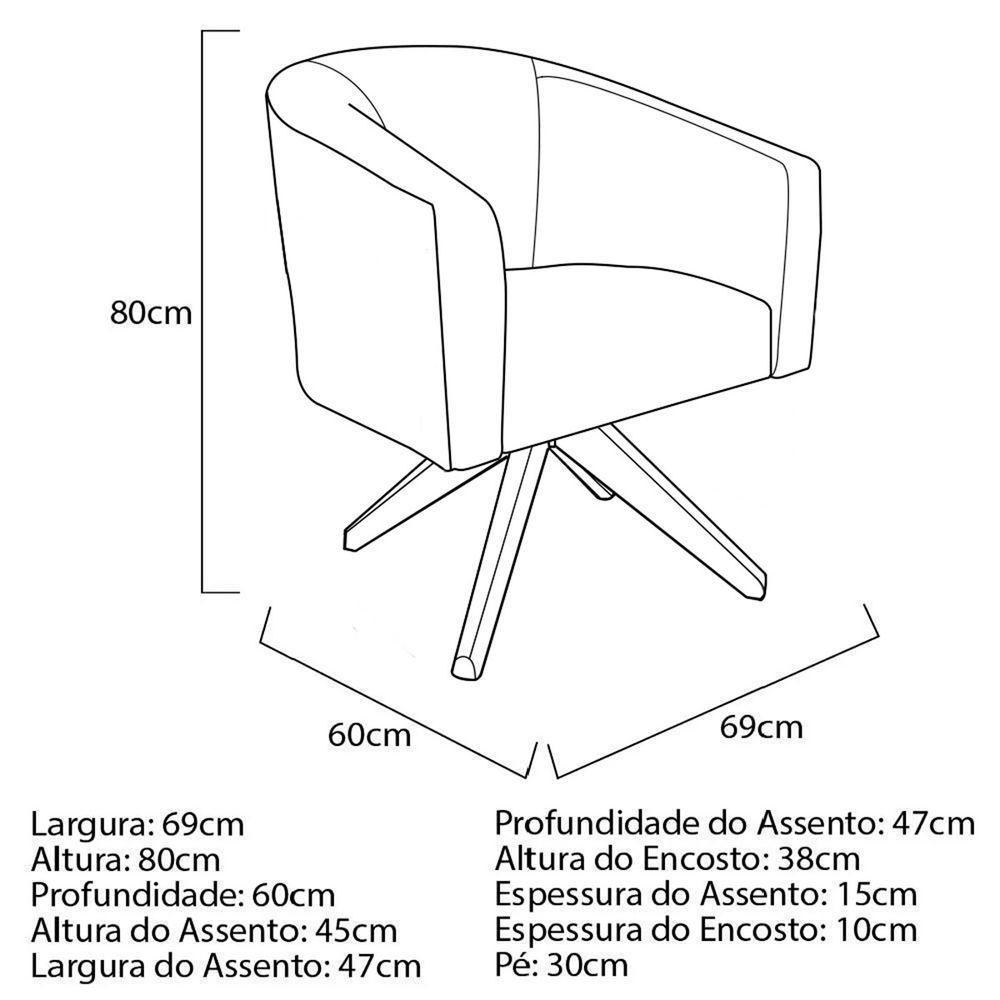 Kit 02 Poltronas Base Giratória De Madeira Nozes Bege - 3