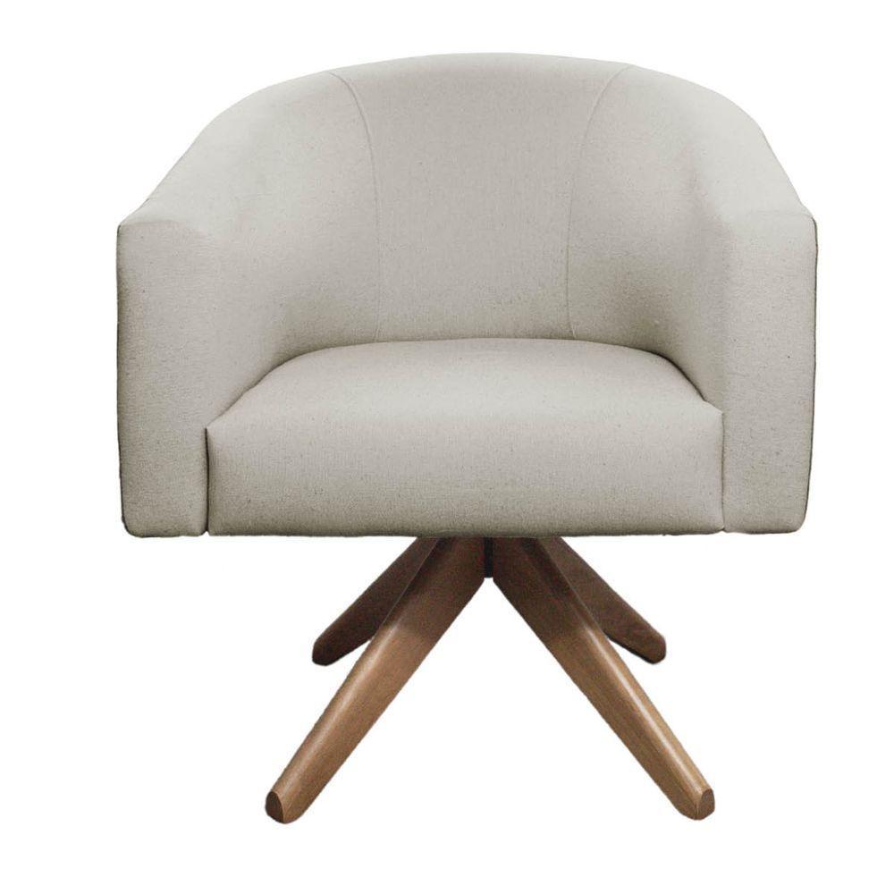 Kit 02 Poltronas Base Giratória De Madeira Nozes Bege - 5