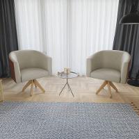 Kit 02 Poltronas Base Giratória De Madeira Nozes Bege - 1