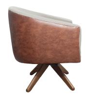 Kit 02 Poltronas Base Giratória De Madeira Nozes Bege