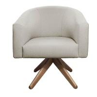 Kit 02 Poltronas Base Giratória De Madeira Nozes Bege - 5