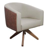 Kit 02 Poltronas Base Giratória De Madeira Nozes Bege - 6