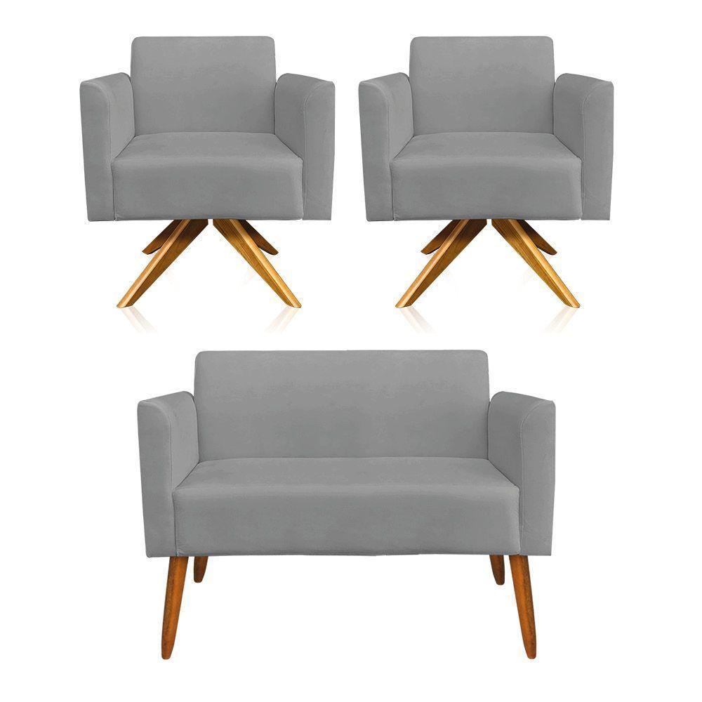 Kit 01 Namoradeira 02 Poltronas Marisa Grafite - 1