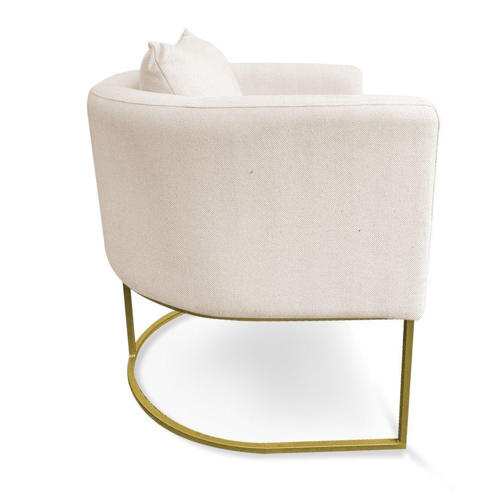 Kit 01 Namoradeira 02 Lugares E 02 Poltronas Paola Linho Areia A27 Base Metálica Dourado - 4