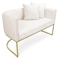 Kit 01 Namoradeira 02 Lugares E 02 Poltronas Paola Linho Areia A27 Base Metálica Dourado - 7