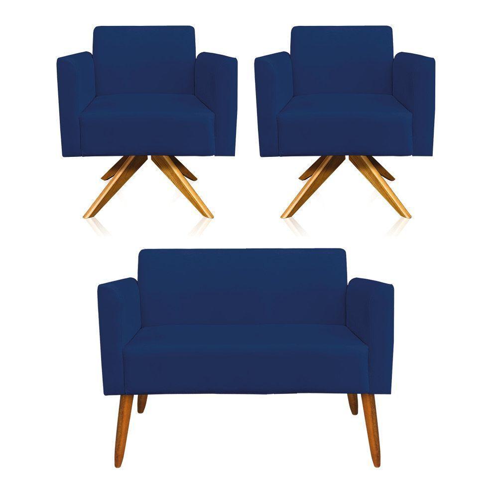 Kit 01 Namoradeira 02 Poltronas Marisa Azul Marinho - 1