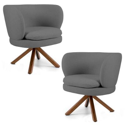 Kit 2 Poltronas Melissa Base Giratória Linho Cinza Escuro