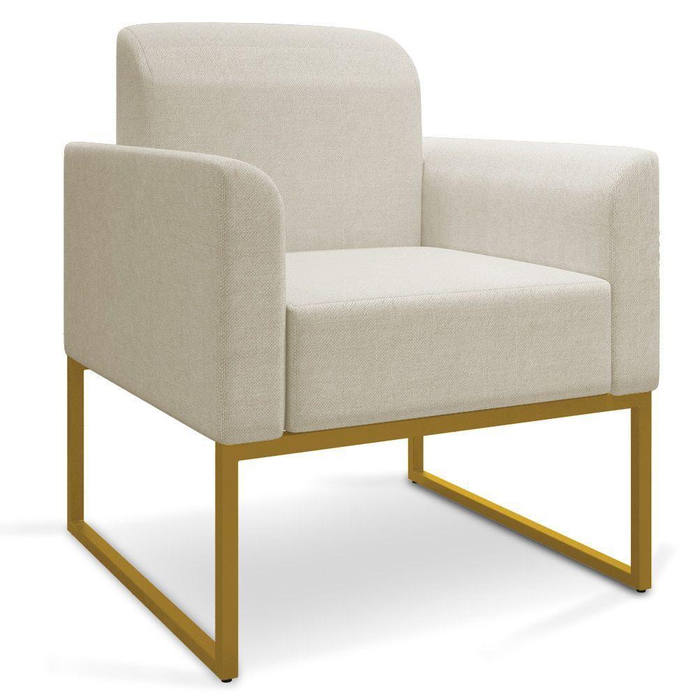 Kit 02 Poltronas Marisa Linho Grosso Bege A19 Base Industrial Metálica Dourado - 5