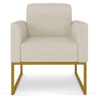 Kit 02 Poltronas Marisa Linho Grosso Bege A19 Base Industrial Metálica Dourado