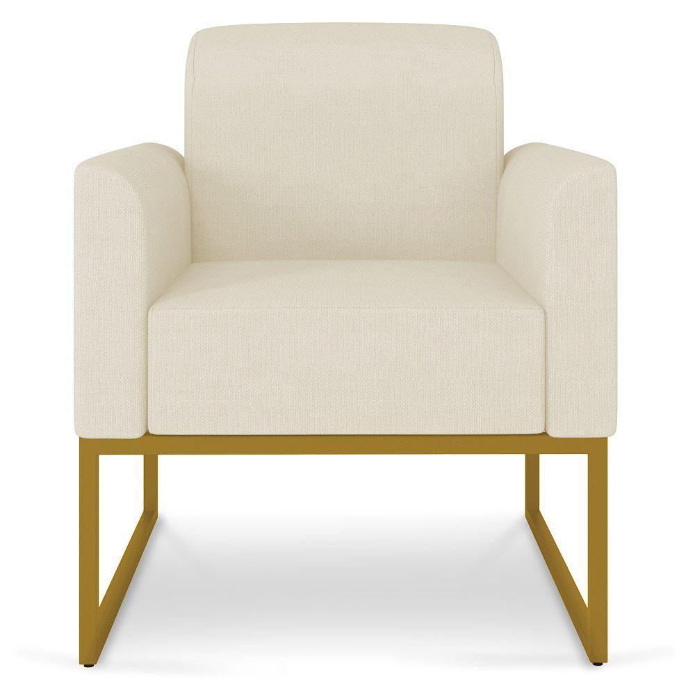 Kit 02 Poltronas Marisa Linho Areia A27 Base Industrial Metálica Dourado - D'rossi - 10
