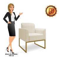 Kit 02 Poltronas Marisa Linho Areia A27 Base Industrial Metálica Dourado - D'rossi