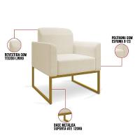 Kit 02 Poltronas Marisa Linho Areia A27 Base Industrial Metálica Dourado - D'rossi - 6