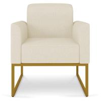 Kit 02 Poltronas Marisa Linho Areia A27 Base Industrial Metálica Dourado - D'rossi - 10