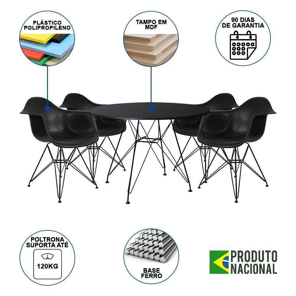 Mesa De Jantar Redonda 90Cm Preta Com 4 Poltronas Pretas Ferro Preto Cor: Preto - 6