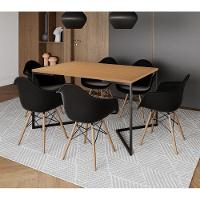 Mesa Jantar Industrial Canela Retangular 137X90Cm Base V Ferro Preto Com 6 Poltronas Pr Cor: Canela - 1