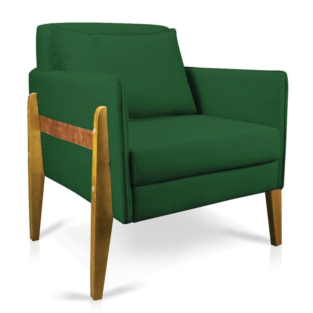 Poltrona Lana Suede Base De Madeira - D'Rossi Verde - 1