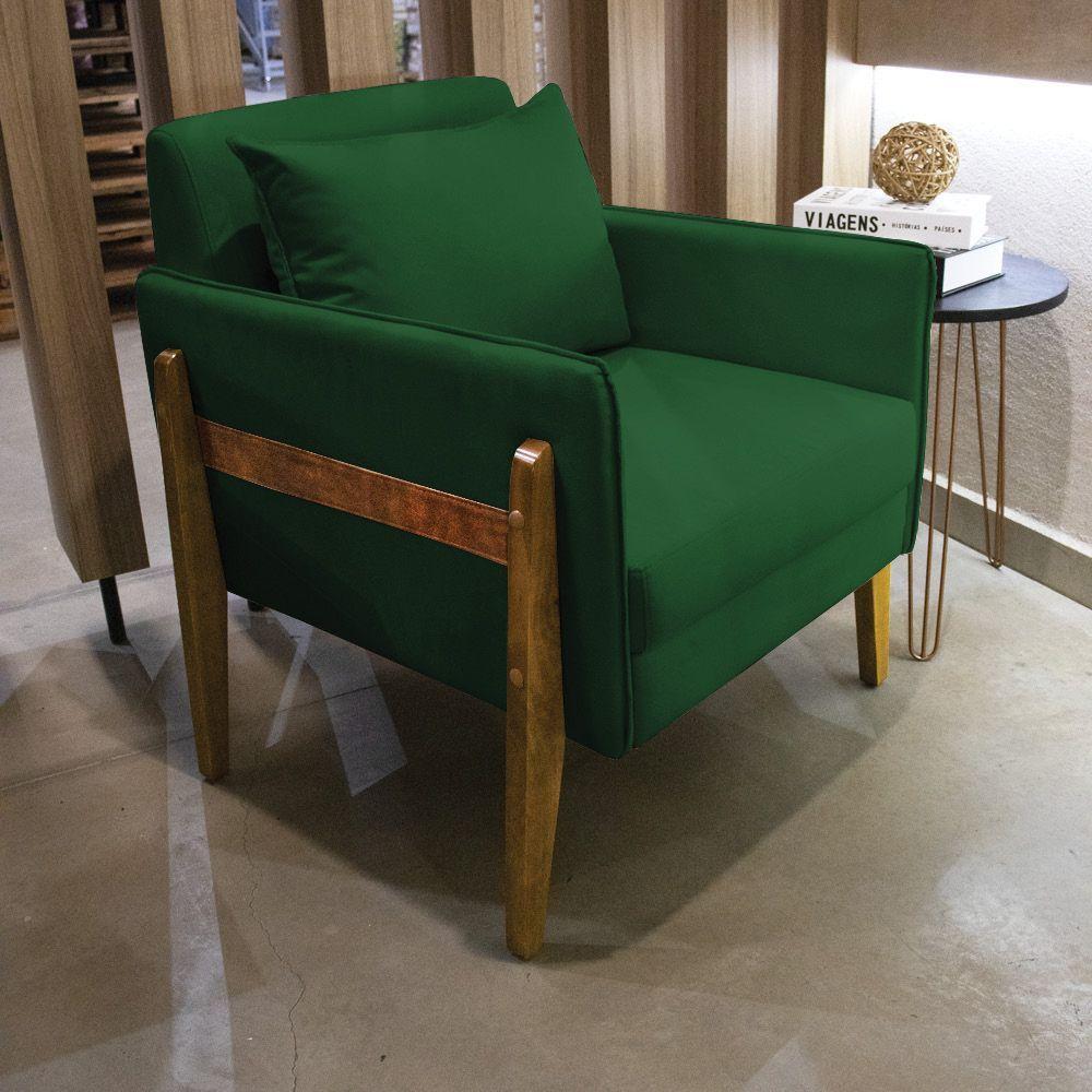 Poltrona Lana Suede Base De Madeira - D'Rossi Verde - 7