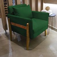 Poltrona Lana Suede Base De Madeira - D'Rossi Verde - 7