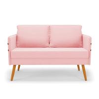 Kit 01 Namoradeira E 02 Poltronas Suede Rosa Bebê Castanho - 7