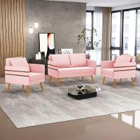 Kit 01 Namoradeira E 02 Poltronas Suede Rosa Bebê Castanho - 8