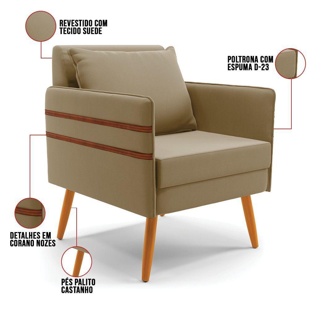 Kit 01 Namoradeira E 02 Poltronas Suede Marrom Rato Castanho - 4