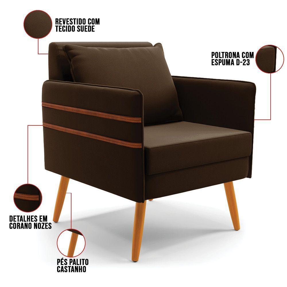 Kit 01 Namoradeira E 02 Poltronas Suede Marrom Castanho - 4