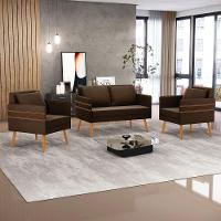 Kit 01 Namoradeira E 02 Poltronas Suede Marrom Castanho - 8