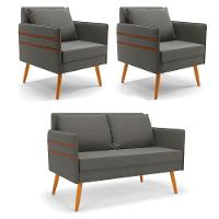 Kit 01 Namoradeira E 02 Poltronas Suede Grafite Castanho - 1