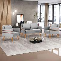 Kit 01 Namoradeira E 02 Poltronas Suede Castanho Cinza - 8