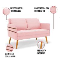 Kit 01 Namoradeira E 02 Poltronas Suede Castanho Rosa Bebê - 5