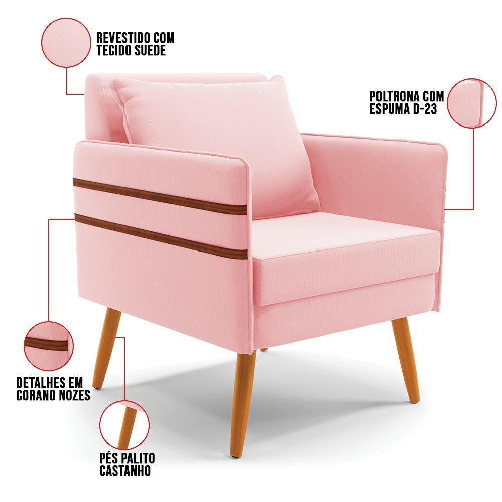 Kit 01 Namoradeira E 01 Poltrona Suede Castanho Rosa Bebê - 4