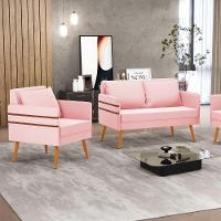 Kit 01 Namoradeira E 01 Poltrona Suede Castanho Rosa Bebê - 8