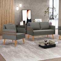 Kit 01 Namoradeira E 01 Poltrona Suede Castanho Grafite - 15