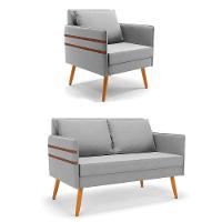 Kit 01 Namoradeira E 01 Poltrona Suede Castanho Cinza - 1