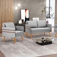 Kit 01 Namoradeira E 01 Poltrona Suede Castanho Cinza - 8