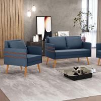 Kit 01 Namoradeira E 01 Poltrona Suede Azulnho Castanho - 8