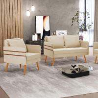 Kit 01 Namoradeira E 01 Poltrona Suede Castanho Bege - 7