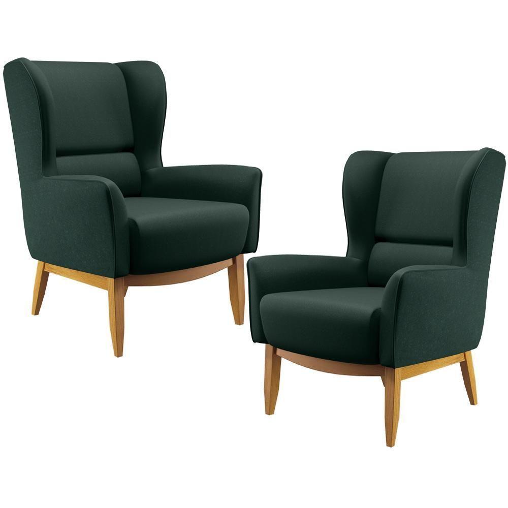 Kit 02 Poltronas Base De Madeira Milena D02 Verde C-117 - 1