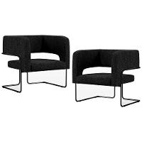 Kit 02 Poltronas Base De Aço Preto Linho Chumbo D-465 - 1