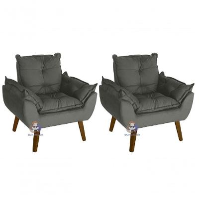 Kit 02 Poltronas Decorativas Opala Cinza SMF Decor