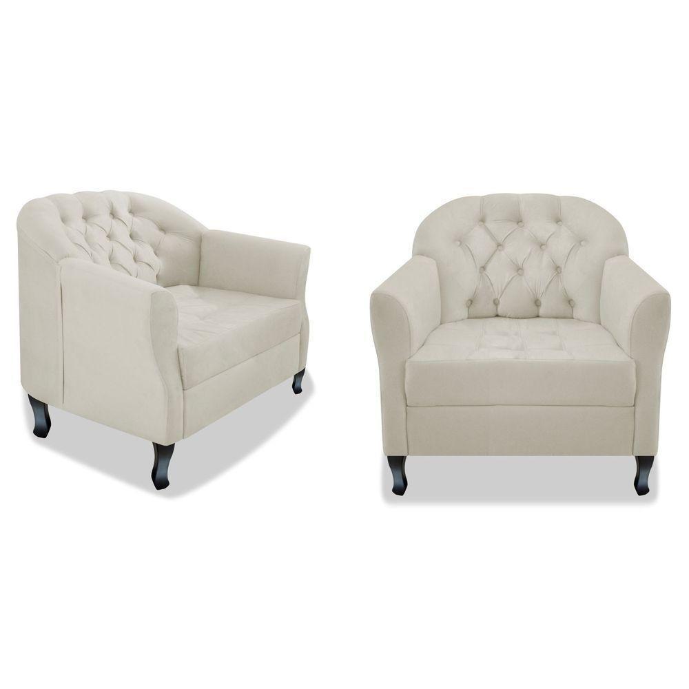 Kit 02 Poltrona Julia A02 Suede - Adj Decor Cor Bege - 1